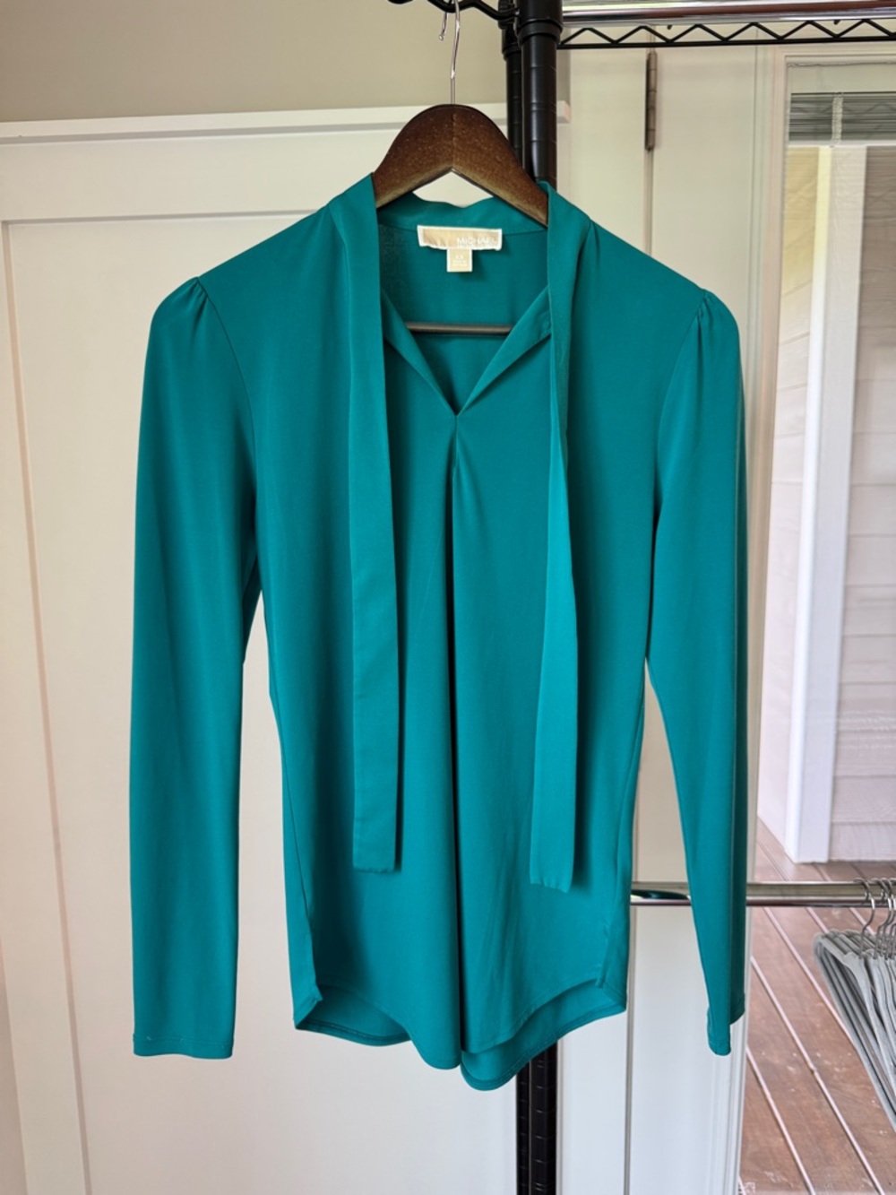 Michael Kors Teal Long-Sleeve Tie-Neck Blouse